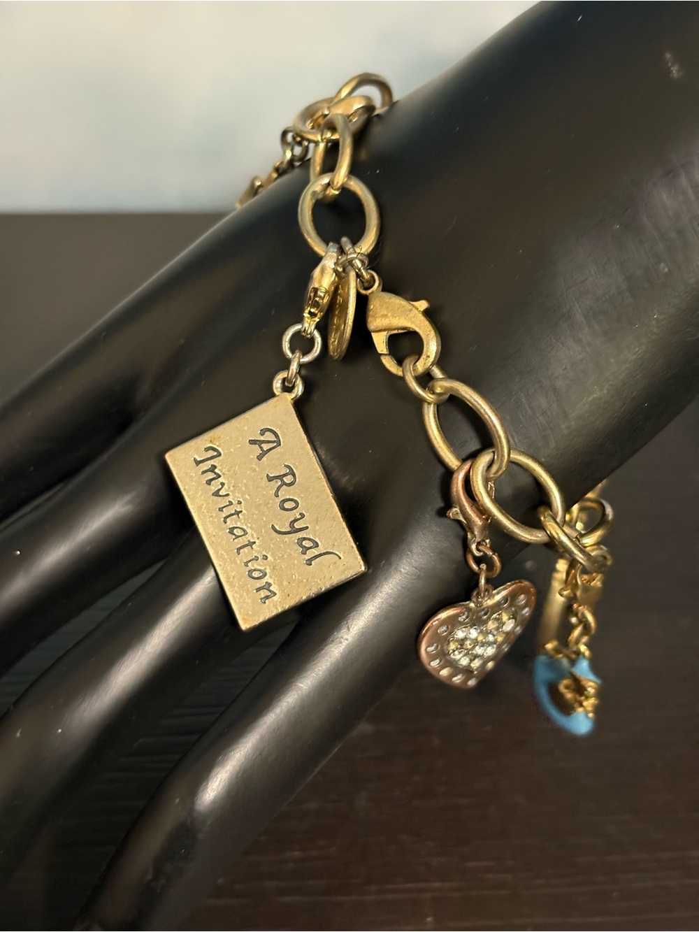 Disney Couture Charm Bracelet Princess,castle; mouse and royal invitation. EUC